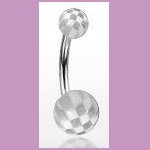 Surgical Steel Navel Belly Ring with UV Checker White Balls