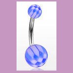 Surgical Steel Navel Belly Ring with UV Checker Blue Balls