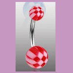 Surgical Steel Navel Belly Ring with UV Checker Red Balls