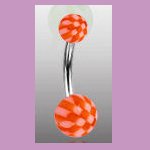 Surgical Steel Navel Belly Ring with UV Checker Orange Balls