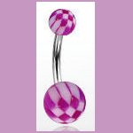 Surgical Steel Navel Belly Ring with UV Checker Purple Balls