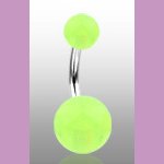 Surgical Steel Navel Belly Ring with Glow in the Dark Yellow Balls