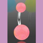 Surgical Steel Navel Belly Ring with Glow in the Dark Pink Balls