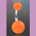 Surgical Steel Navel Belly Ring with Glow in the Dark Orange Balls