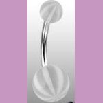 Surgical Steel Navel Belly Ring with UV Candy Striped White Balls