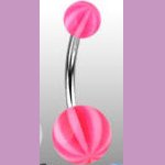 Surgical Steel Navel Belly Ring with UV Candy Striped Pink Balls