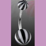 Surgical Steel Navel Belly Ring with UV Candy Striped Black Balls