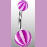 Surgical Steel Navel Belly Ring with UV Candy Striped Purple Balls
