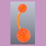 Flexible Navel Belly Ring with Glitter Ball Orange