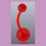 Flexible Navel Belly Ring with Glitter Ball Red