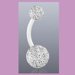 Flexible Navel Belly Ring with Glitter Ball Clear