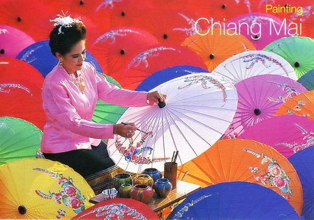 Umbrellas Painting Thailand Postcard