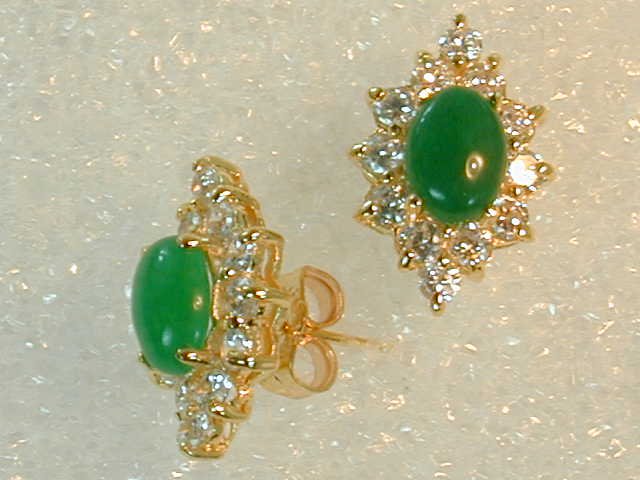 2 ct Fine Burmese Jade Earrings with cz in this fine gold setting.