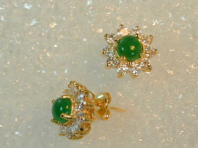 1 ct Fine Burmese Jade Earrings with cz in this fine gold setting