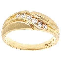 Mens Brushed 14K Gold Diamond Ring Wedding Band