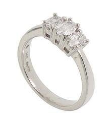3/4 Carat Oval Cut 3 Stone Diamond Past, Present, and Future 14K White Gold Ring