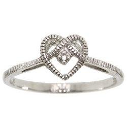 Diamond Ten Karat White Gold Heart Ring-Polished Finish Band