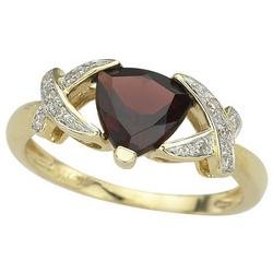 14K Yellow Gold Trillion Garnet & Diamond Bypass Ring