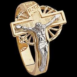 14K Two Tone Gold Men's Crucifix Ring