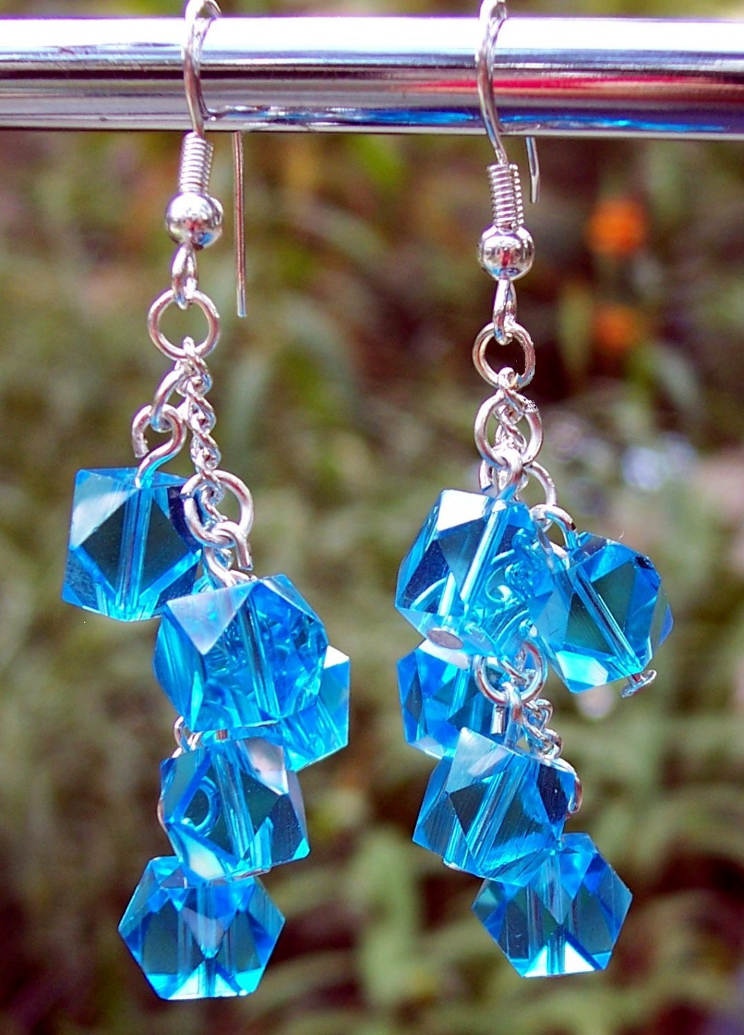 Blue Crystal Drop Earrings Handmade