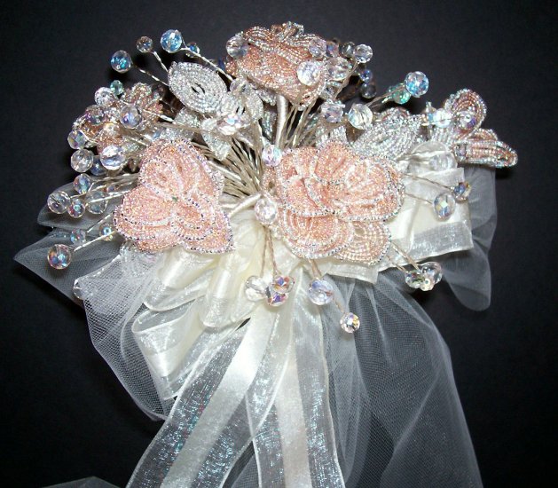 Wedding Bouquet with 150 Swarovski Crystal and Beaded Flowers