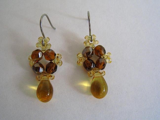 Czech and Drop Beads Honey Earrings