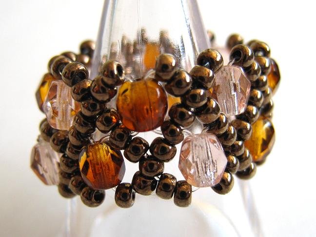 Czech Beads Pink and Brown Ring