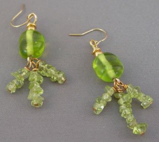 Wild Peridot Fringe Lampwork Gold Earrings brbb150
