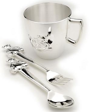 Toddot Baby's Silver Plated Teddy Bear Teacup & Utensil Set