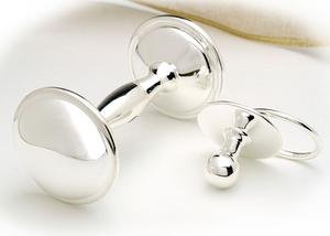 Toddot Baby's Silver Plated Pacifier & Dumbbell Rattle Set