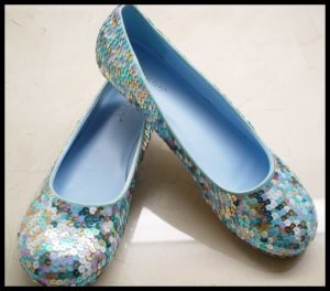 Blue Multi-Color Sequined Ballet Flats Shoes 7.5
