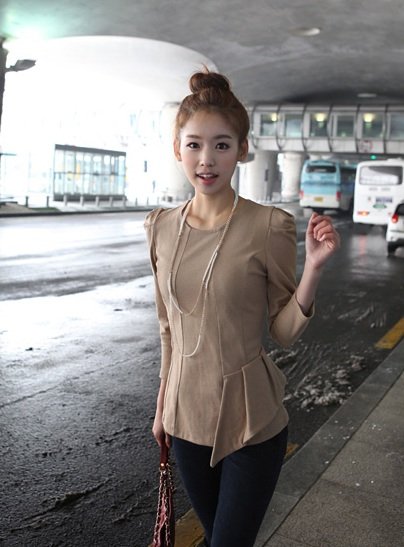 Beige formfitted unique zipper detail top