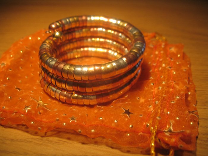 Tri-color (gold/silver/copper) spiral coil bangle