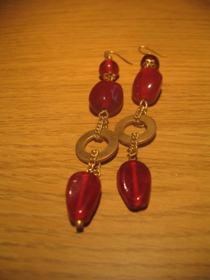 Red stone bead earrings
