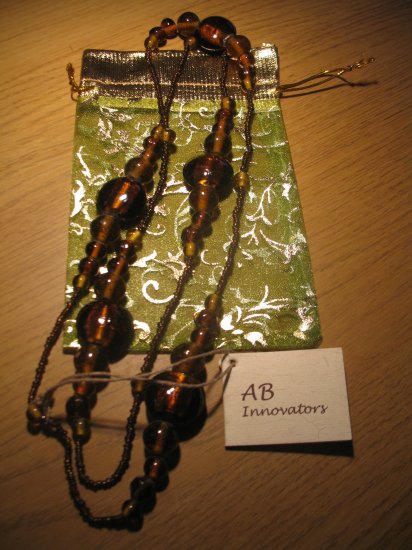 Amber tone glass bead long necklace