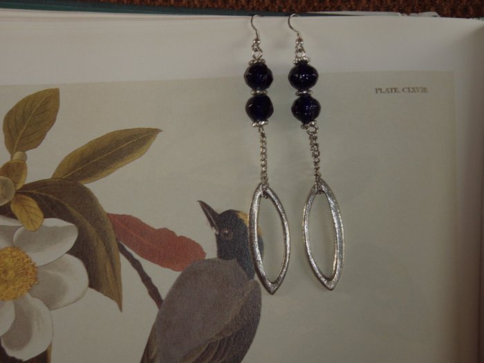 Ellipse and dark blue glass bead earrings