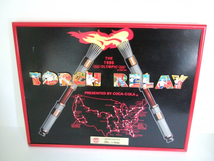 1996 Coca Cola Olympic Framed Torch Relay Pin Set
