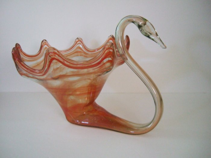 Large Orange Swan Art Glass