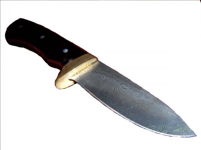 CUCHILLO DE CACERIA DE ACERO DE DAMASCO HECHO A MANO