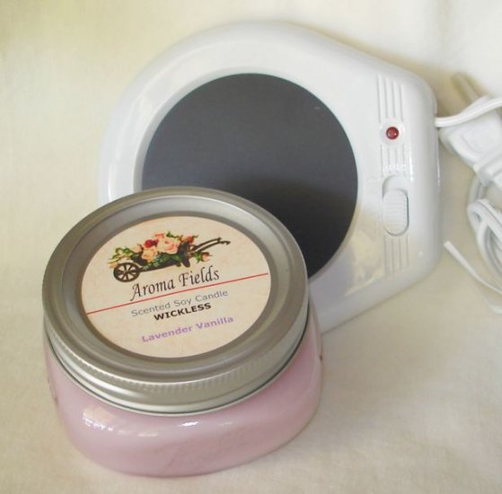 CANDLE GIFT SET - Highly Scented Wickless Soy Candle & Warming Plate