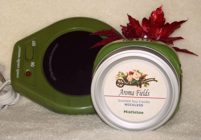 CANDLE GIFT SET - Mistletoe Scented Wickless Soy Candle & Warming Plate