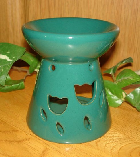 Ceramic Tart Burner - Green With Tulip Design