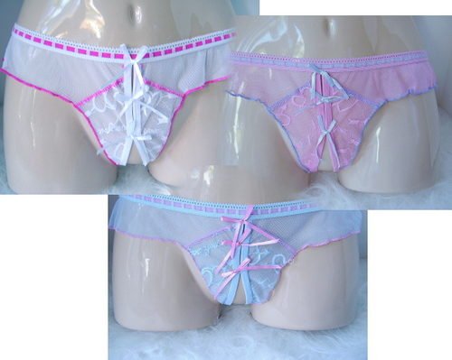 Sexy Sheer Lace Crotchless Panty/Thong Pink Sz S-M