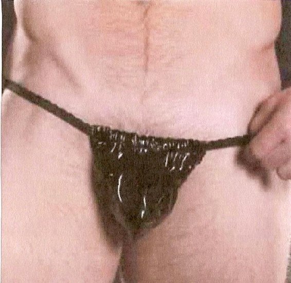 Mens G-String Wet Black Leather Look One Size Fits Most