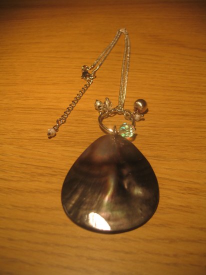 Shell and clear bead necklace on silver metal chain (£10.00)