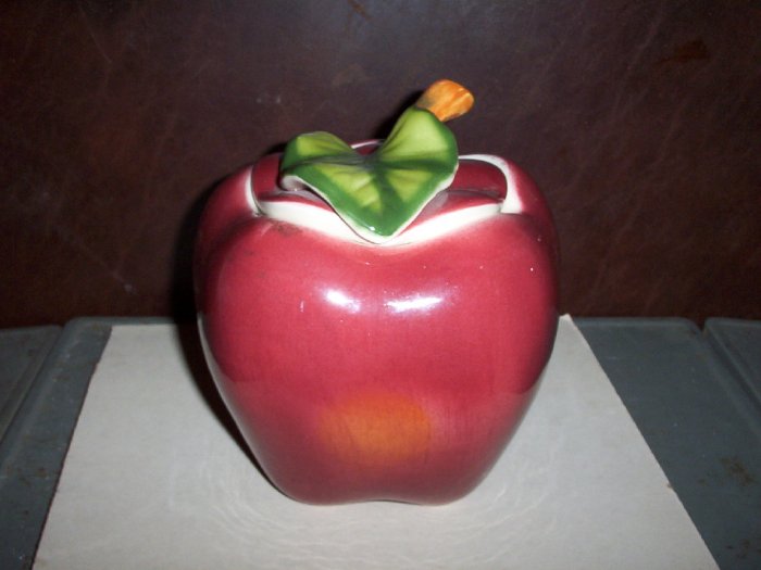 Apple Cookie Jar Red with Green Leaf
