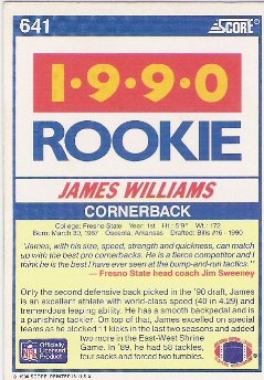 James Williams 1990 Score Rookie Card