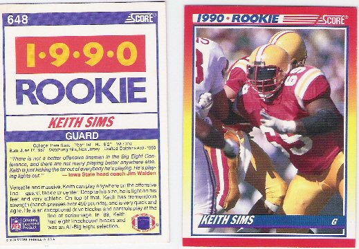 1990 Score Rookie Keith Sims