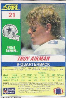 Troy Aikman 1990 Score Cowboy QB