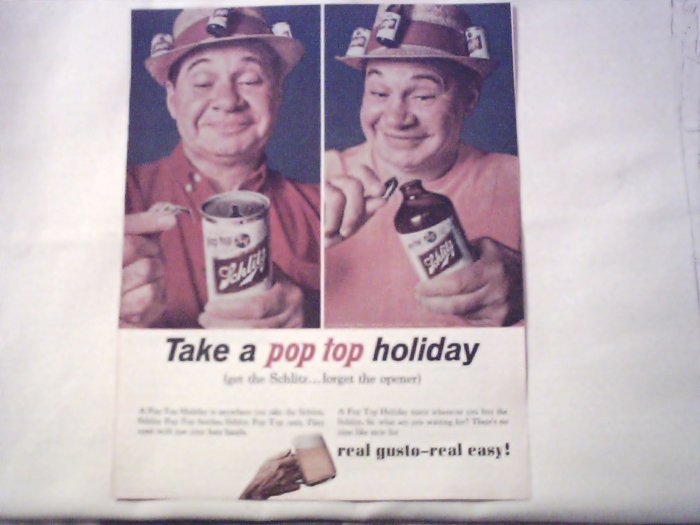1964 Schlitz Beer Pop Top Can & Bottle ad